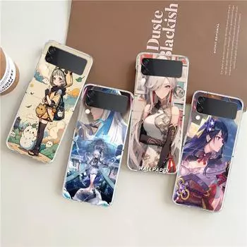 Чехол для телефона Samsung Galaxy Z Flip 3 4 5-кратный жесткий корпус из поликарбоната для Galaxy Z Flip 3 5 прозрачный чехол Genshin Impact Wanderer