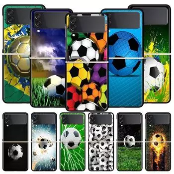 Чехол для телефона Samsung Galaxy Z Flip 3 4 5, складной чехол для мобильного телефона, жесткий чехол для ПК, черный защитный чехол, футбольный мяч, футбольное поле Samsung Z Flip