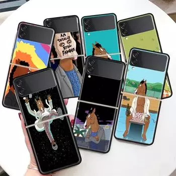 Чехол для телефона Samsung Galaxy Z Flip 5 4 3 5G с изображением мультфильма B-BoJack Horsemans, черный, твердый чехол ZFlip 5 4 3, роскошный противоударный бампер C Samsung Z Flip 4