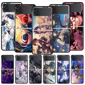 Чехол для телефона Samsung Galaxy Z Flip 3 4 5 складной мобильный чехол жесткий ПК Fundas черный чехол защитный чехол Genshin Impact Samsung Z Flip