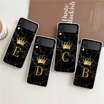 Чехол для телефона Samsung Galaxy Z Flip 3 4 5, прозрачный складной, жесткий корпус из поликарбоната для Galaxy Z Flip 3 5, чехол с короной и буквами от A до Z Galaxy Z Flip 3