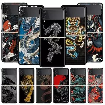 Чехол для телефона Samsung Galaxy Z Flip 3 4 5, складной чехол для мобильного телефона, жесткий чехол для ПК, черный чехол, защитный чехол, дракон, тигр Samsung Z Flip