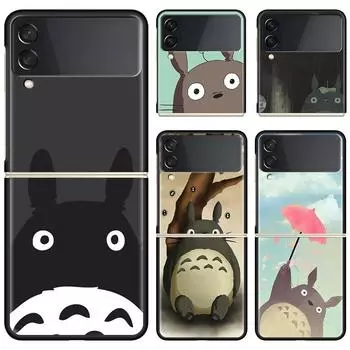 Чехол для телефона Samsung Galaxy Z Flip 3 5G черный твердый чехол ZFlip 3 роскошные противоударные бамперные чехлы Fundas Studio Ghibli Totoro Samsung Z Flip 3