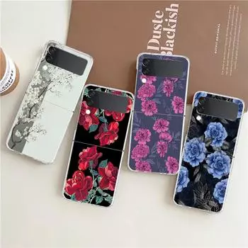 Чехол для телефона Samsung Galaxy Z Flip 3 4 5 Прозрачный складной чехол из прочного поликарбоната для Galaxy Z Flip 3 5 Прозрачный чехол с цветком 12 Galaxy Z Flip