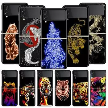Чехол для телефона Samsung Galaxy Z Flip 3 4 5 складной мобильный чехол жесткий ПК Fundas черный защитный чехол тигровый неоновый леопард Samsung Z Flip 3