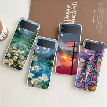 Чехол для телефона Samsung Galaxy Z Flip 3 4 5-кратный жесткий корпус из ПК для Galaxy Z Flip 3 5 прозрачный чехол милый арт красивый инди ярко-розовый Galaxy Z Flip