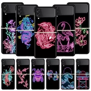 Чехол для телефона Samsung Galaxy Z Flip 3 4 5, складной чехол для мобильного телефона, жесткий чехол для ПК, защитный чехол, фламинго, неоновый цветок, волна, искусство Samsung Z Flip 5