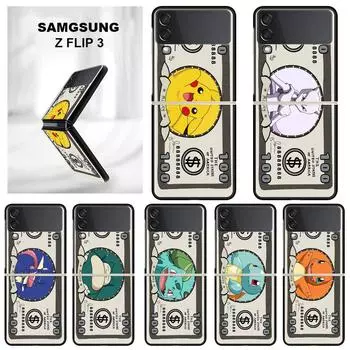 Чехол для телефона Samsung Galaxy Z Flip 3 5G ZFlip3, черный твердый чехол, защита от падения, роскошный чехол, милый чехол с изображением покемонов Samsung Z Flip 3
