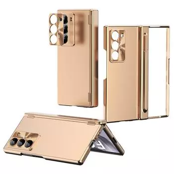 Чехол для телефона Samsung Galaxy Z Fold6 5G с двойным шарниром, гальваническое покрытие, ПК-накладка для телефона со стилусом Gold