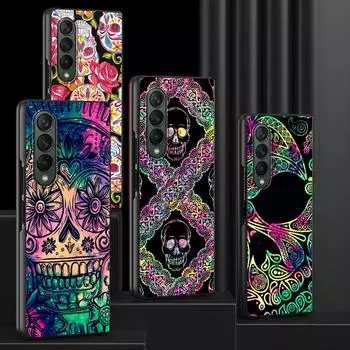 Чехол для телефона Samsung Galaxy Z Fold 3 5G, черный, твердый чехол ZFold 3, роскошные противоударные чехлы-бамперы Fundas Cool Flower Skull Art Samsung Z Fold 3