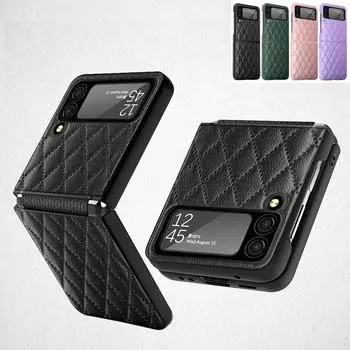 Чехол для телефона Samsung Galaxy Zflip Z Flip 5 4 3 ZFlip4, роскошный мягкий кожаный складной чехол, полный защитный чехол, женский стиль с переплетением For Z Flip 4 чёрный