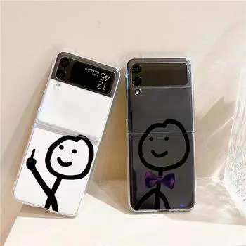 Чехол для телефона Samsung GalaxyZ Flip 4 5 Fold Clear Hard PC Shell Cute Cartoon Matchman для Samsung Z Flip 3 Cover Funda Bumper Galaxy Z Flip 5