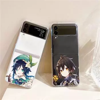 Чехол для телефона Samsung GalaxyZ Flip 4 5-кратный прозрачный жесткий чехол из ПК Genshin Impact Game для Samsung Z Flip 3 чехол Couqe Bumper Galaxy Z Flip 4