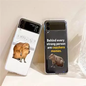 Чехол для телефона Samsung GalaxyZ Flip 4 5 раза, прозрачный жесткий корпус из поликарбоната, милый мультяшный капибара для Samsung Z Flip 3, чехол, чехол-бампер Galaxy Z Flip 4