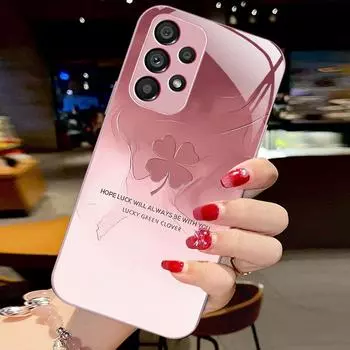 Чехол для телефона Samsung S11/S10Plus/S23Ultra/S9 с изображением жидкого стекла Lucky Four-Leaf Clover — креативный дизайн Samsung S23 Pulse синий