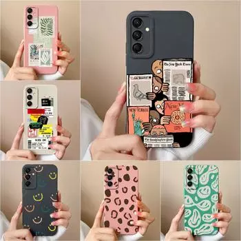 Чехол для телефона Samsung S24 FE M55 M35 C55 A16 A06 5G бампер жидкий силиконовый супер ударопрочный протектор экрана модные этикетки корпус для Samsung Samsung M55 5G