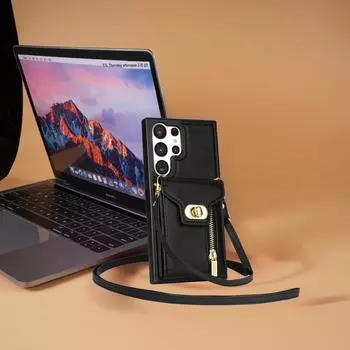 Чехол для телефона Samsung с боковой молнией и шнурком для защиты карт - A54 S23FE s24 красный