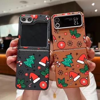 Чехол для телефона Samsung Z Flip6 Flp5 Flip4 Flip3 из 2 предметов с рисунком рождественской шапки, кожаная текстура, ударопрочный, однотонный, мягкий, из ТПУ, тонкий чехол Samsung Z Flip6 чёрный