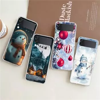 Чехол для телефона Samsung Z Flip 3 4 5 Прозрачный складной чехол из прочного поликарбоната для Galaxy Z Flip 3 5 Чехол с рождественским графическим принтом Galaxy Z Flip 5
