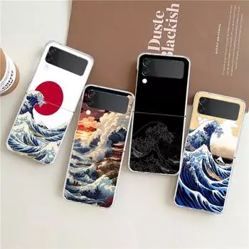 Чехол для телефона Samsung Z Flip 3 4 5-складной жесткий чехол из ПК для Galaxy Z Flip 3 5 прозрачный чехол Япония Великая волна Канагавы Galaxy Z Flip 3