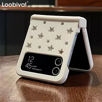 Чехол для телефона Samsung Z Flip 5 5G Z Flip3 Flip4 в корейском стиле с выемками и звездами для Galaxy Zflip3 Zflip4 Z Flip 5 4 3in1, чехол для ПК For Z Flip 5 белый