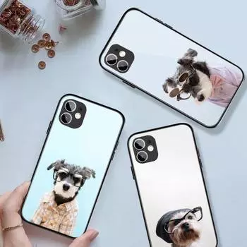 Чехол для телефона Schnauzer Dog Wear Glasses для iPhone 14 13 12 11 XS X 8 7 6 Plus Mini Pro Max SE 2022, черный, из поликарбоната, термополиуретана, стекло, чехол для телефона iPhone 14