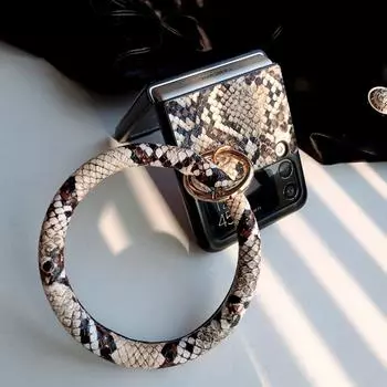 Чехол для телефона «сделай сам» для Samsung Galaxy Z Flip 3 5g Портативный браслет с большим кольцом на руку Сексуальный питон из змеиной кожи из искусственной кожи Жесткий чехол For Samsung Z Flip 3