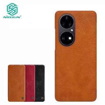 Чехол для телефона серии Nillkin Qin для Huawei P50 Pro, кожаный флип-кожа, универсальный противоударный защитный чехол на 360°, встроенный слот для банковской карты красный