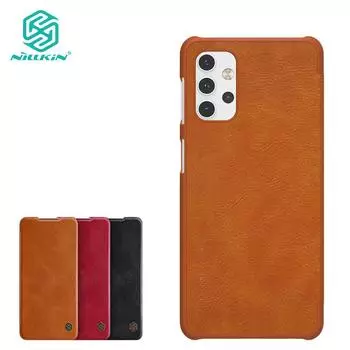 Чехол для телефона серии Nillkin Qin для Samsung Galaxy A32 5G, кожаный откидной чехол на 360°, универсальный противоударный защитный чехол на заднюю панель, встроенный слот для банковской карты Samsung A32 5G коричневый