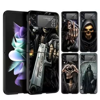 Чехол для телефона Skull Skeleton Grim Reaper для Samsung Z Flip3 Flip4 Flip5 Shell для Z Flip 3 Flip 5 4 5G черный жесткий складной чехол Samsung Z Flip