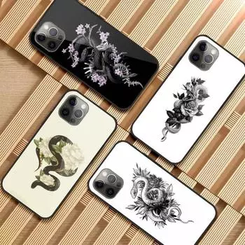 Чехол для телефона Snake And Flower для iPhone 14 13 12 11 XS X 8 7 6 Plus Mini Pro Max SE 2022, черный, из поликарбоната, из термополиуретана, стеклянный чехол для телефона iPhone 14