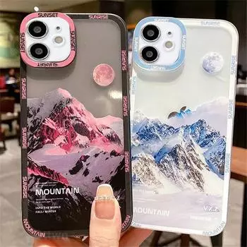 Чехол для телефона Snow Mountain Sunset для iPhone 15 14 13 12 Mini 11 Pro Max XR X XS Max 7 8 Plus, мягкий противоударный бампер, прозрачная задняя крышка iPhone 7 Plus