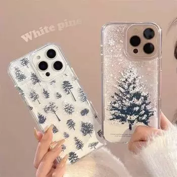 Чехол для телефона Snow Quicksand Christmas Tree для iPhone 16 15 14 13 Pro Max с полным покрытием iPhone 16 Pro Max