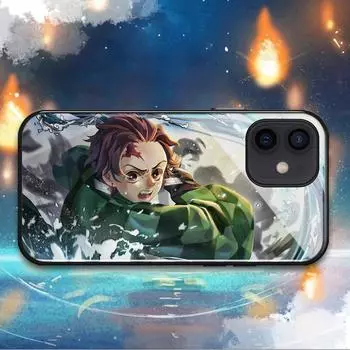 Чехол для телефона со стеклянной задней панелью, жесткий Demon Slayer Kamado Tanjirou для iPhone X XR XS Max 11 12 13 14 Pro Max 6 6s 7 8 14 Plus Mini iPhone 6 6s