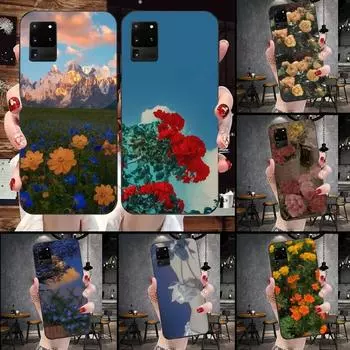Чехол для телефона со свежими цветами для Samsung Galaxy S6 S7 S8 S9 S10 S21 S22 Plus, ультрамягкий черный чехол для телефона Galaxy S30