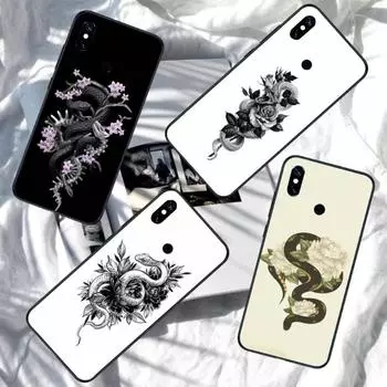 Чехол для телефона со змеей и цветком для Xiaomi Redmi Note 11 10 9T 8 7 Pro Redmi 10 9 9A 9C 8 7 6, мягкий черный чехол для телефона Redmi Note11-11S 4G