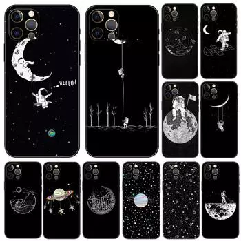 Чехол для телефона Space Moon для iPhone 5 5S 2020se 6 6s 7 8 plus x 10 XR XS 11 12 13 mini pro MAX, черная задняя крышка из ТПУ iphone 5 5S SE 2016