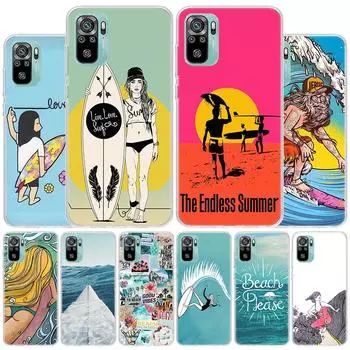 Чехол для телефона Surfboard Surfing Art Surf Girl Summer для Xiaomi Redmi Note 10 Pro Max 10S 9 9S 9T 8 8T 11T 11S 11 5G 11E 7 6 Redmi Note 10S