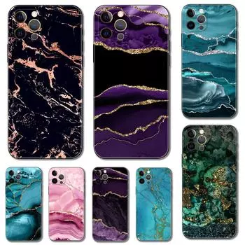 Чехол для телефона Teal Blue Gold Agate Marble для iPhone 5s 2020se 6 6s 7 8 plus x 10 XR XS 11 12 13 mini pro MAX черная задняя крышка из ТПУ iphone 5 5S SE 2016