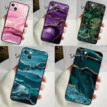 Чехол для телефона Teal Blue Gold Agate Marble для iPhone 16 15 14 12 11 13 Pro Max 7 8 Plus X XR XS Max 13 12 Mini Cover iPhone 16 Pro