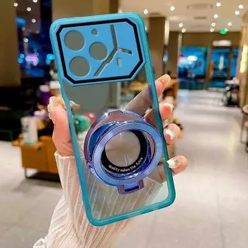 Чехол для телефона Tecno Pova 6 Pro 6Pro 5g Прозрачный противоударный мягкий силиконовый чехол из ТПУ с магнитной подставкой и кольцом-держателем Полная защита камеры Tecno Pova 6 чёрный