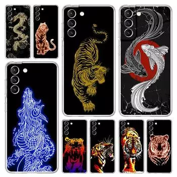 Чехол для телефона Tiger neon Leopard для Samsung Galaxy S22 S21 S20 FE Ultra 5G S10 S10E S9 S8 Plus Note 10 20, прозрачный силиконовый чехол Samsung S10 Plus