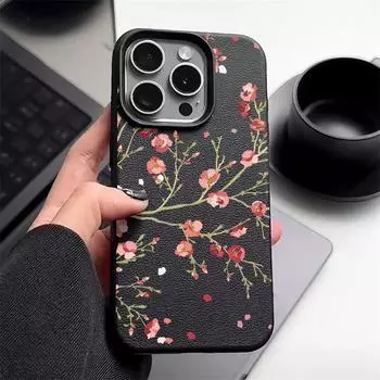 Чехол для телефона TPU Soft Peach Blossom Pattern для iPhone 16 15 14 Pro 13 12 Pro Max 11 с текстурой кожи, ударопрочный, однотонный, тонкий, противоударный чехол iPhone 16 чёрный