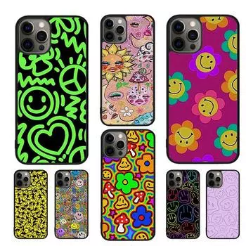 Чехол для телефона Trippy Happy Face Hippie Indie 90s Y2K для iPhone 11 12 13 14 Pro Max mini XR XS SE 2020 6 7 8 Plus Samsung S21 S22 iPhone 6plus