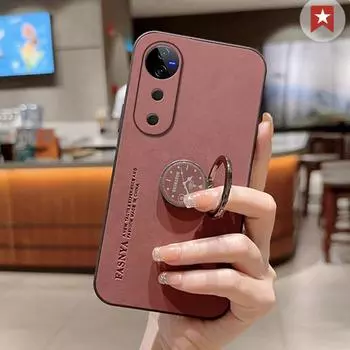 Чехол для телефона vivo V40 Pro V40SE из овчины, защита объектива камеры, противоударный чехол с кольцевым держателем-подставкой для VIVO V30 Lite V29 Pro vivo V40 вино красного