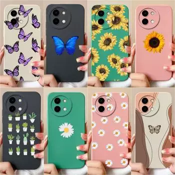 Чехол для телефона Vivo Y38 T3x Y28 Y200i Y03 Y 03 Capa жидкий мягкий силиконовый популярный узор бабочки подсолнуха защита камеры противоударный чехол бампер Vivo Y03