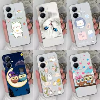 Чехол для телефона Vivo Y78 Pro V27E Y02A 2023 V27 iQOO Neo8 Y11 Y35 Plus, прозрачный роскошный чехол из ТПУ с мультяшным котом, совой, мягкий силиконовый популярный чехол для Vivo Capa Vivo Y78 5G