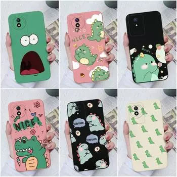 Чехол для телефона Vivo Y91C Y02S Y11 Y12 Y33 Y16 Y20 Y31 Y22 Y35 Y33S Y51, защитный жидкий защитный чехол с милым динозавром, мягкие силиконовые чехлы для бампера Vivo Vivo Y02 / Y02A