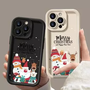 Чехол для телефона в подарок на Рождество с изображением лося для iPhone 16, 15, Pro, Max, 14, Pro, 13, 12, 11, XR, XS, 8, 7, Санта-Клауса, снеговика, защита объектива, мягкий противоударный бампер из ТПУ iPhone 15 чёрный