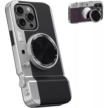 Чехол для телефона в стиле ретро с Bluetooth-камерой и магнитным зеркалом, жесткий чехол из поликарбоната для iPhone 15 14 13 12 11 Pro Max i15 Magsafe Macsafe Cases for iPhone12 чёрный